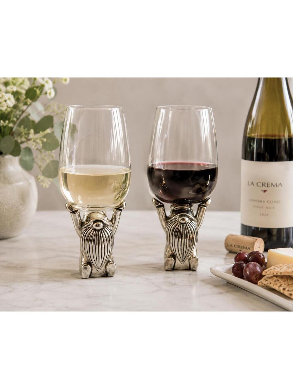 Pottery Barn Handblown Gnome Wine Glasses Set of 2 Zinc Base 14.5 oz